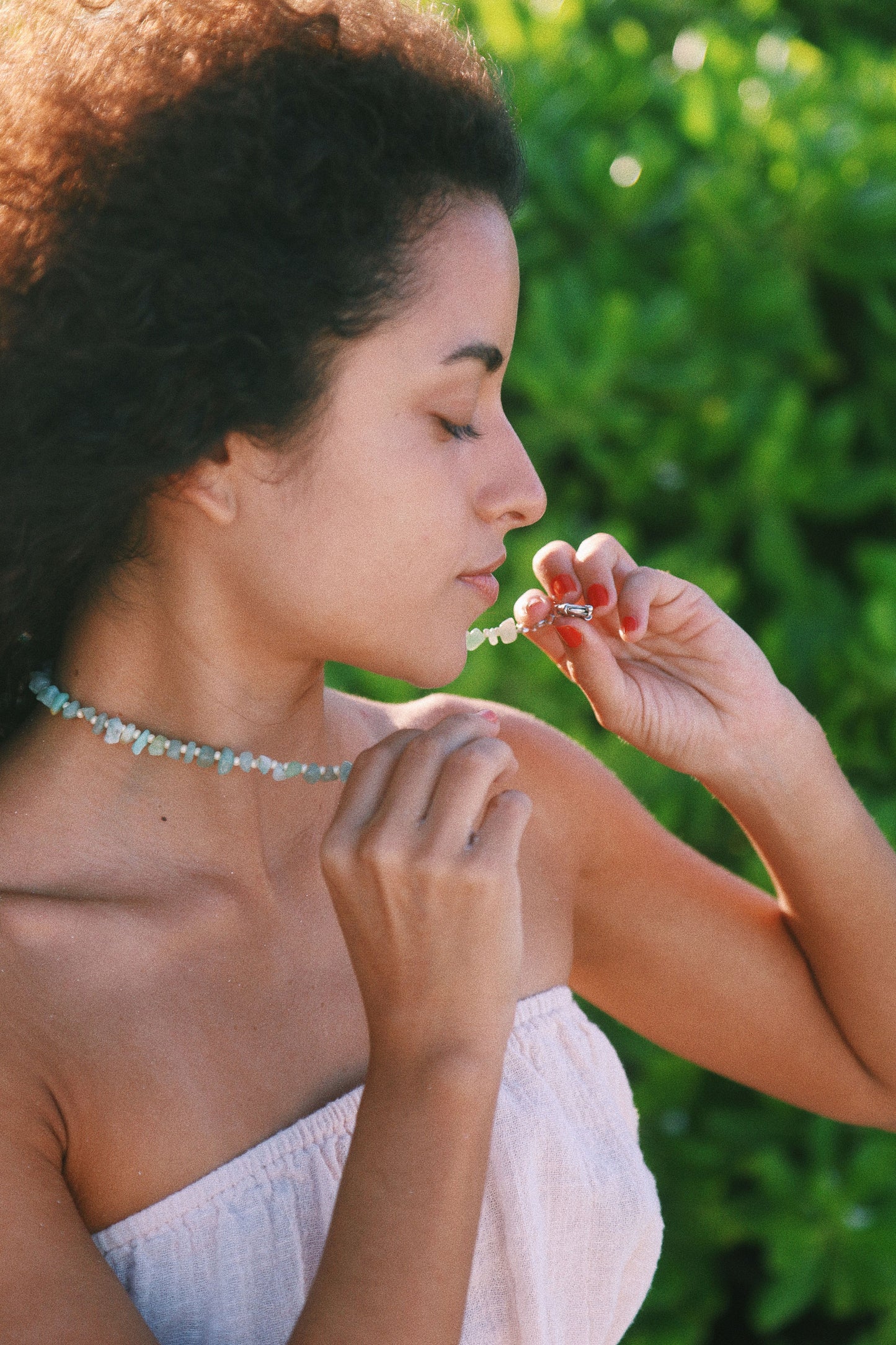 Collar de amazonita azul y perlas cultivadas