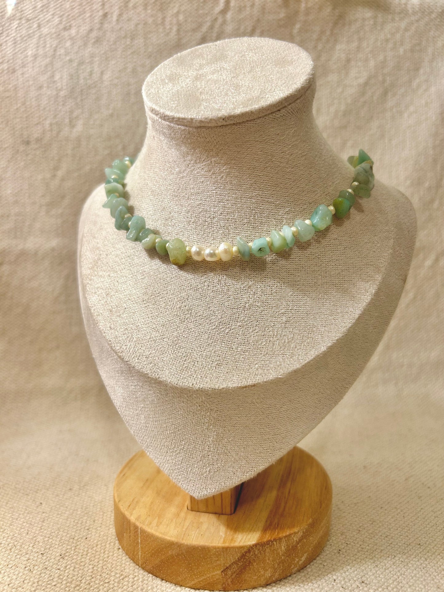 Collar de amazonita azul y perlas cultivadas